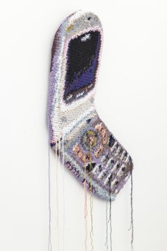 "Tried and True, Nothing Beats a Classic Flip Phone", Crochet Wall Sculpture