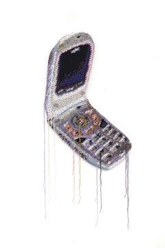 "Tried and True, Nothing Beats a Classic Flip Phone", Crochet Wall Sculpture