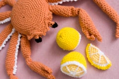 "XL Snow Crab", Seafood, Crochet Acrylic in Vintage Frame, Animalia