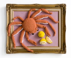 "XL Snow Crab", Seafood, Crochet Acrylic in Vintage Frame, Animalia