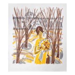 Femme avec des fleurs - Lithographie de Nicole Praden - Milieu du XXe siècle