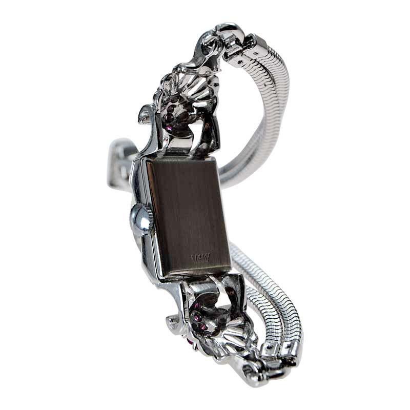 Nicolet Solid White Gold Art Deco Ladies Watch with Period Bracelet, circa 1940s For Sale 6