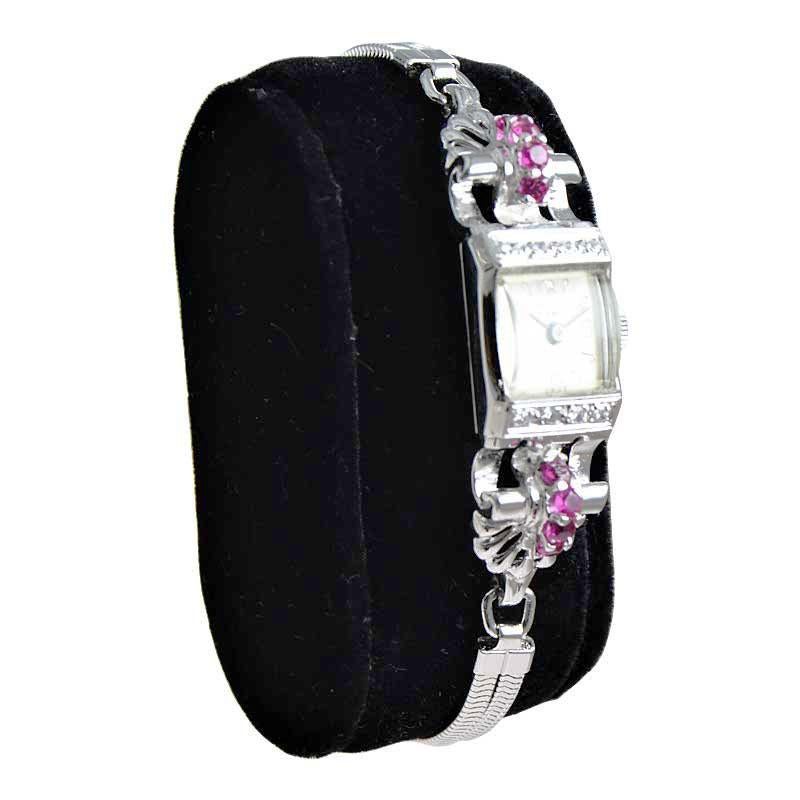 Nicolet Solid White Gold Art Deco Ladies Watch with Period Bracelet, circa 1940s In Excellent Condition For Sale In Long Beach, CA