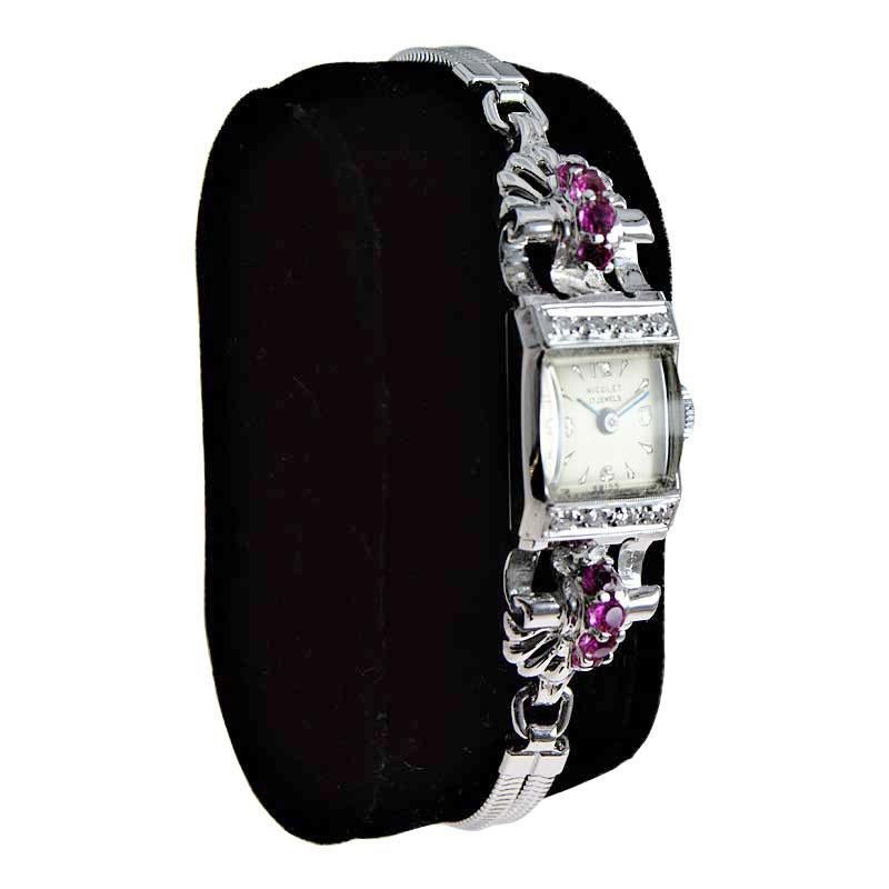 Nicolet Solid White Gold Art Deco Ladies Watch with Period Bracelet, circa 1940s For Sale 1