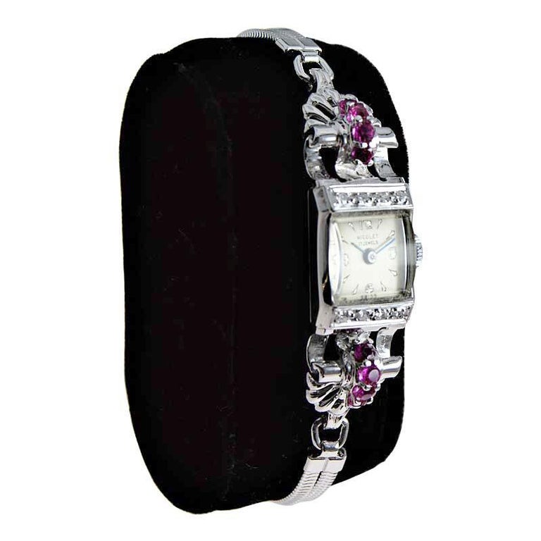 Nicolet Solid White Gold Art Deco Ladies Watch with Period Bracelet