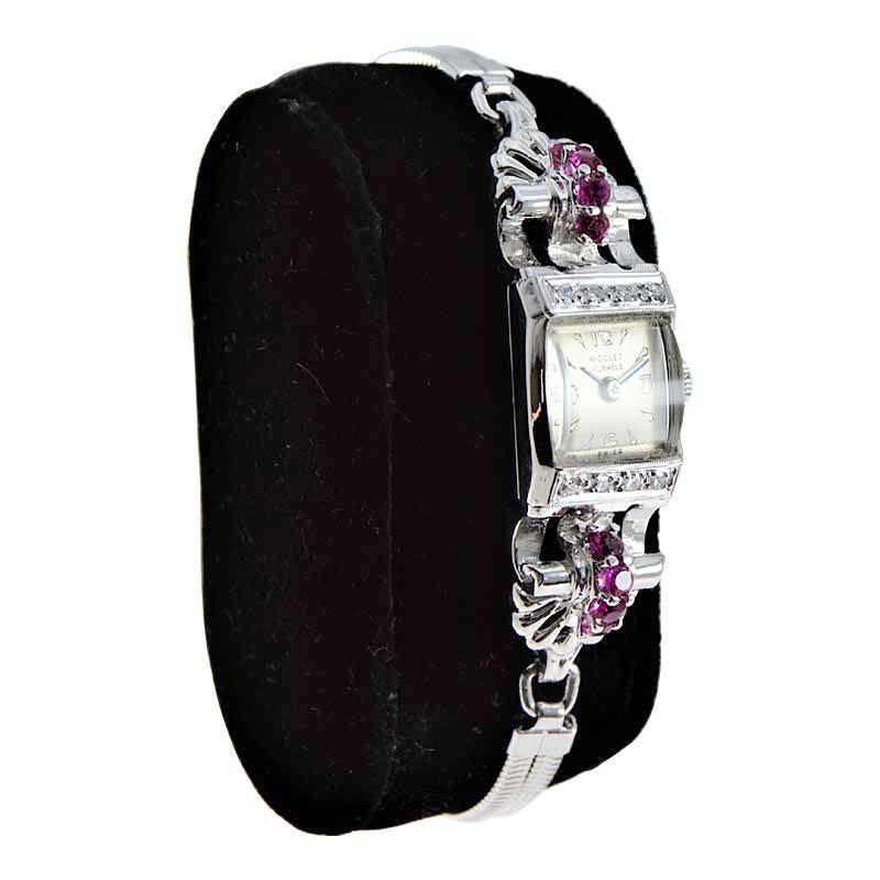 Nicolet Solid White Gold Art Deco Ladies Watch with Period Bracelet, circa 1940s For Sale 2