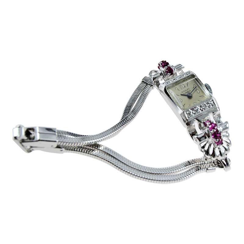 Nicolet Solid White Gold Art Deco Ladies Watch with Period Bracelet, circa 1940s For Sale 3