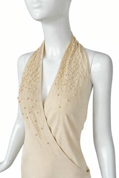 NICOLETTA RUGGIERO 90's Vintage Warm Vanilla Halter Dress w. Perle Sposa