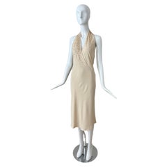 NICOLETTA RUGGIERO 90's Vintage Warm Vanilla Halter Dress w. Perle Sposa