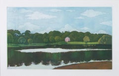 Aquatinte originale « Untitled (Pink House with Lake) » de Nicolette Jelen
