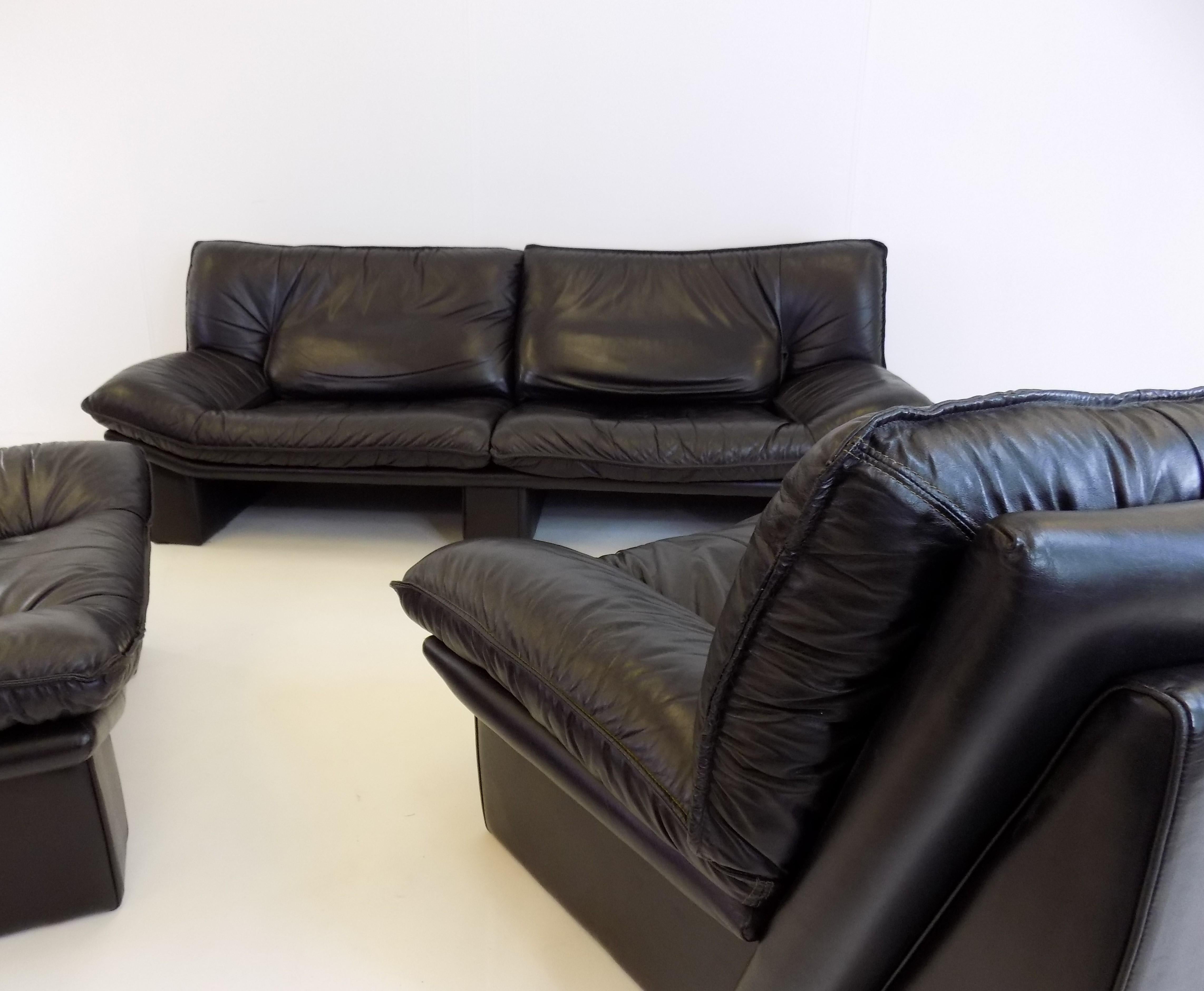 Italian Nicoletti Salotti ambassador black leather living room set