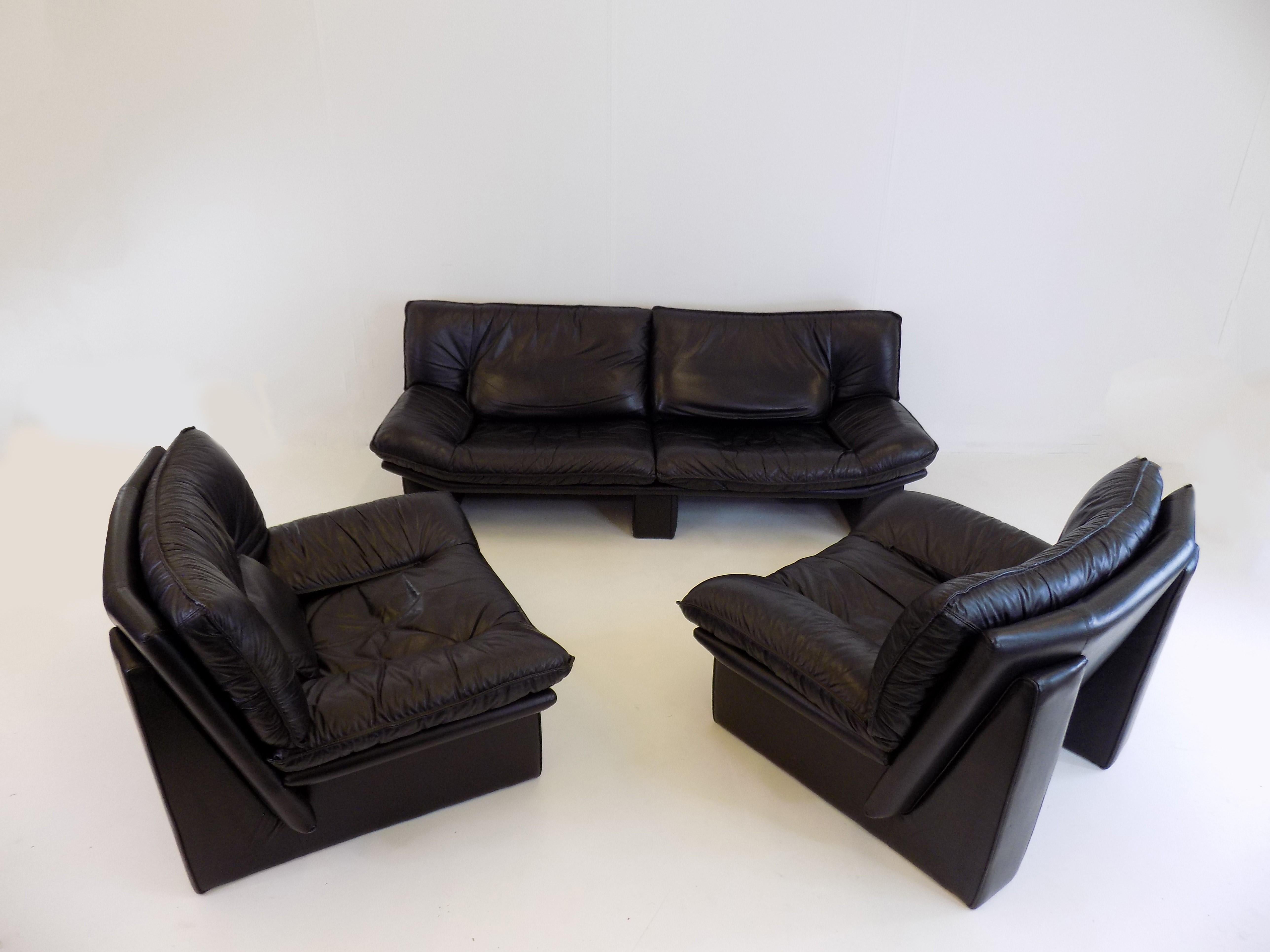 Nicoletti Salotti ambassador black leather living room set In Good Condition In Ludwigslust, DE