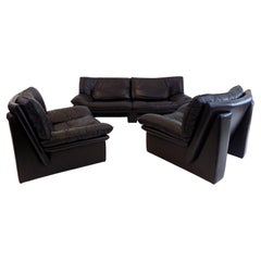 Vintage Nicoletti Salotti ambassador black leather living room set