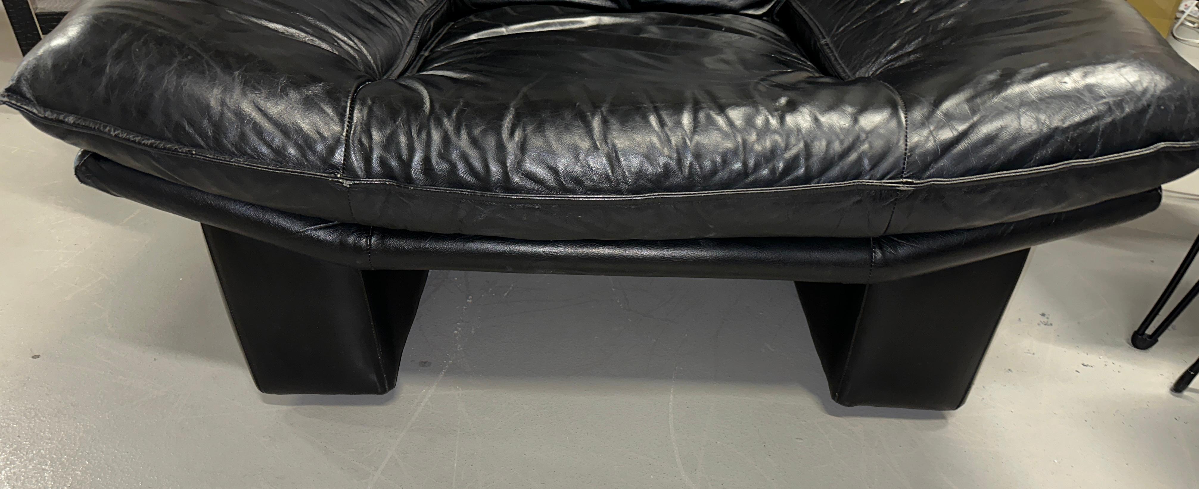 Nicoletti Salotti Black Leather Lounge Chair and Ottoman For Sale 7