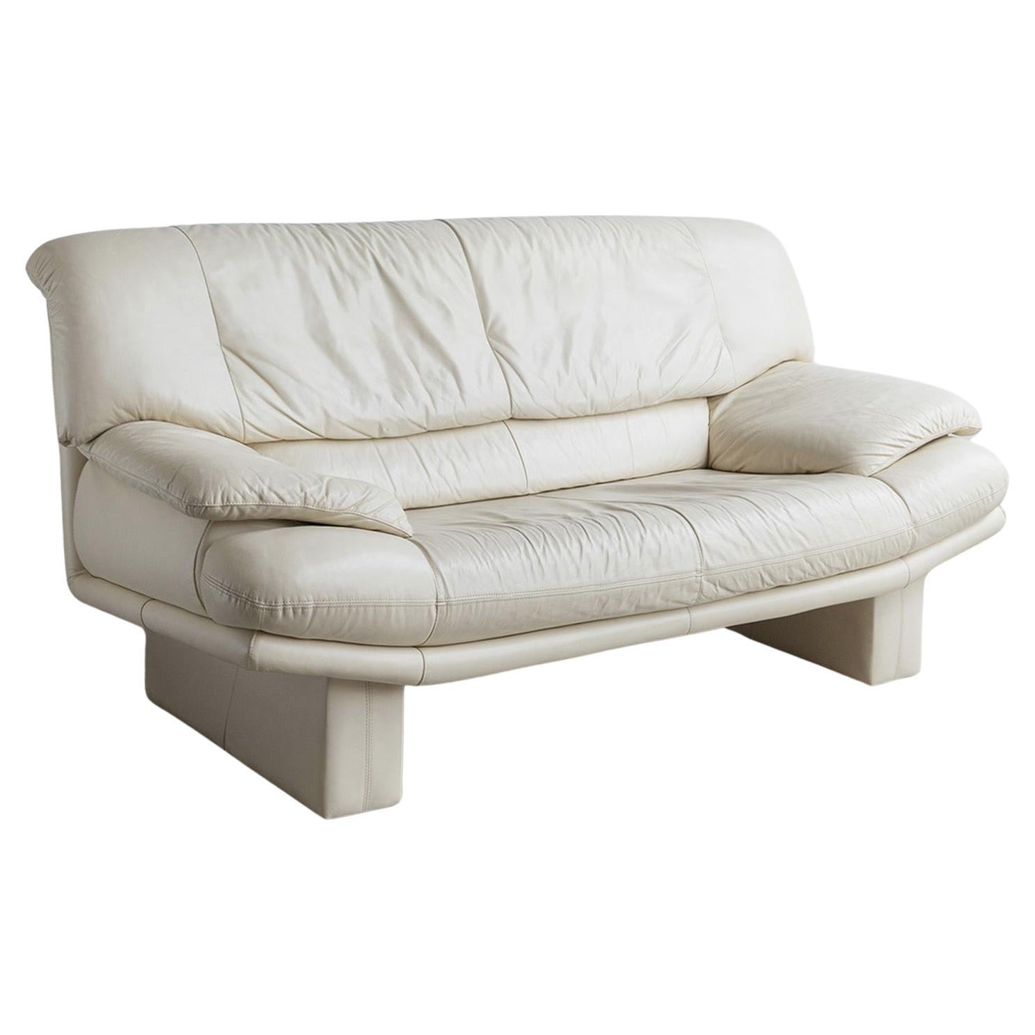 Nicoletti Salotti Italian Leather Sofa Cream c. 1970