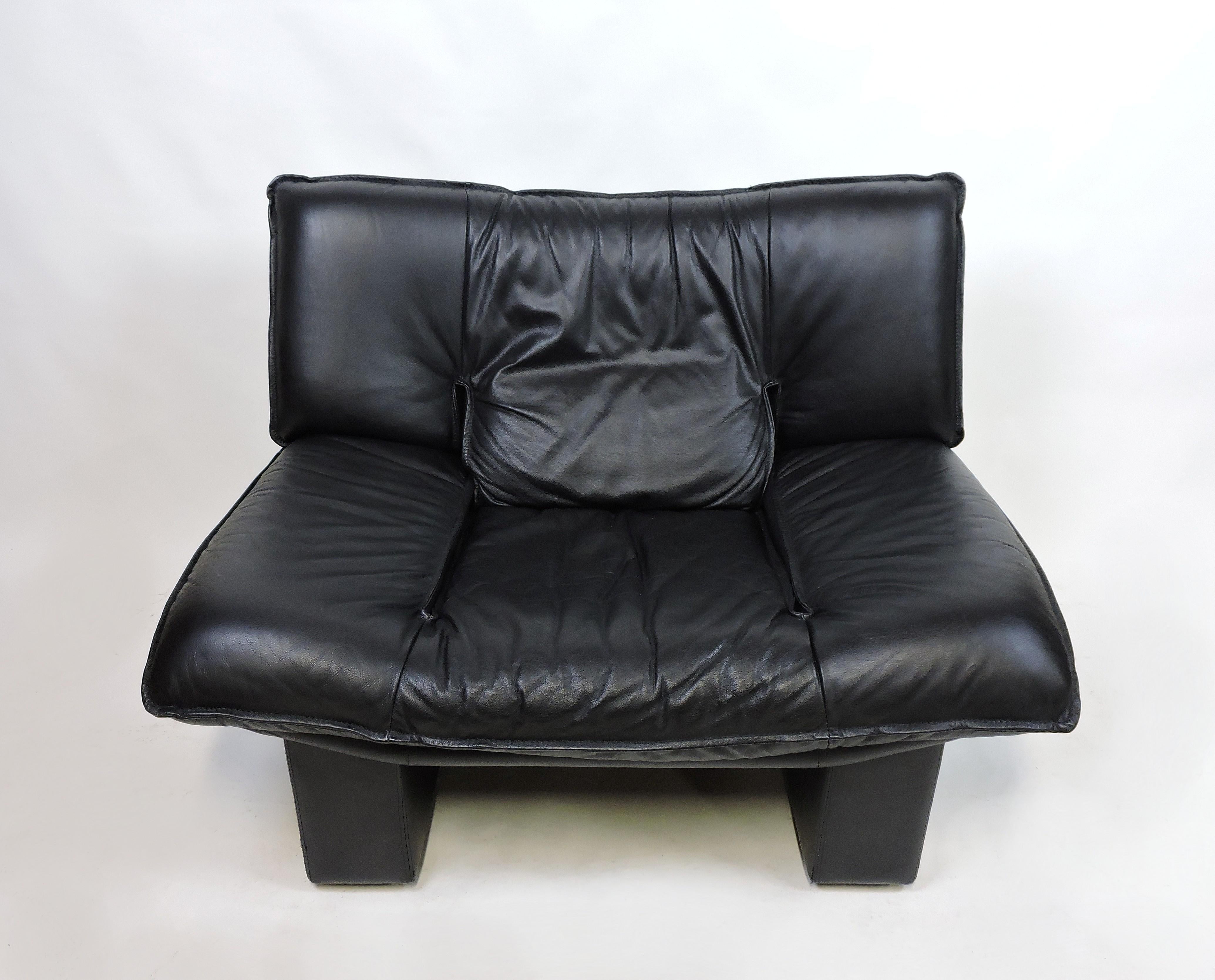 Nicoletti Salotti Italian Post Modern Black Leather Lounge Chair 4