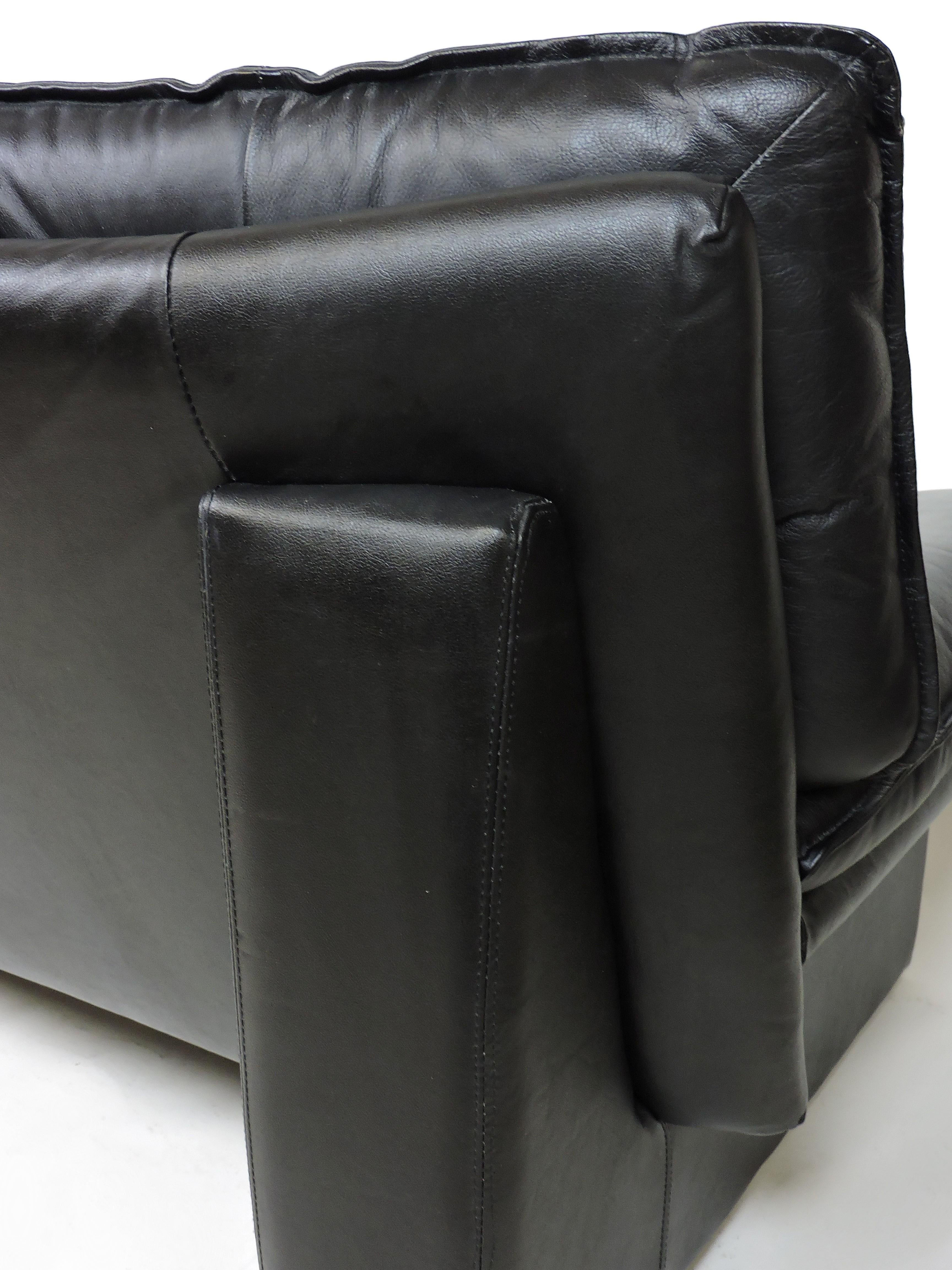 Nicoletti Salotti Italian Post Modern Black Leather Sofa 2