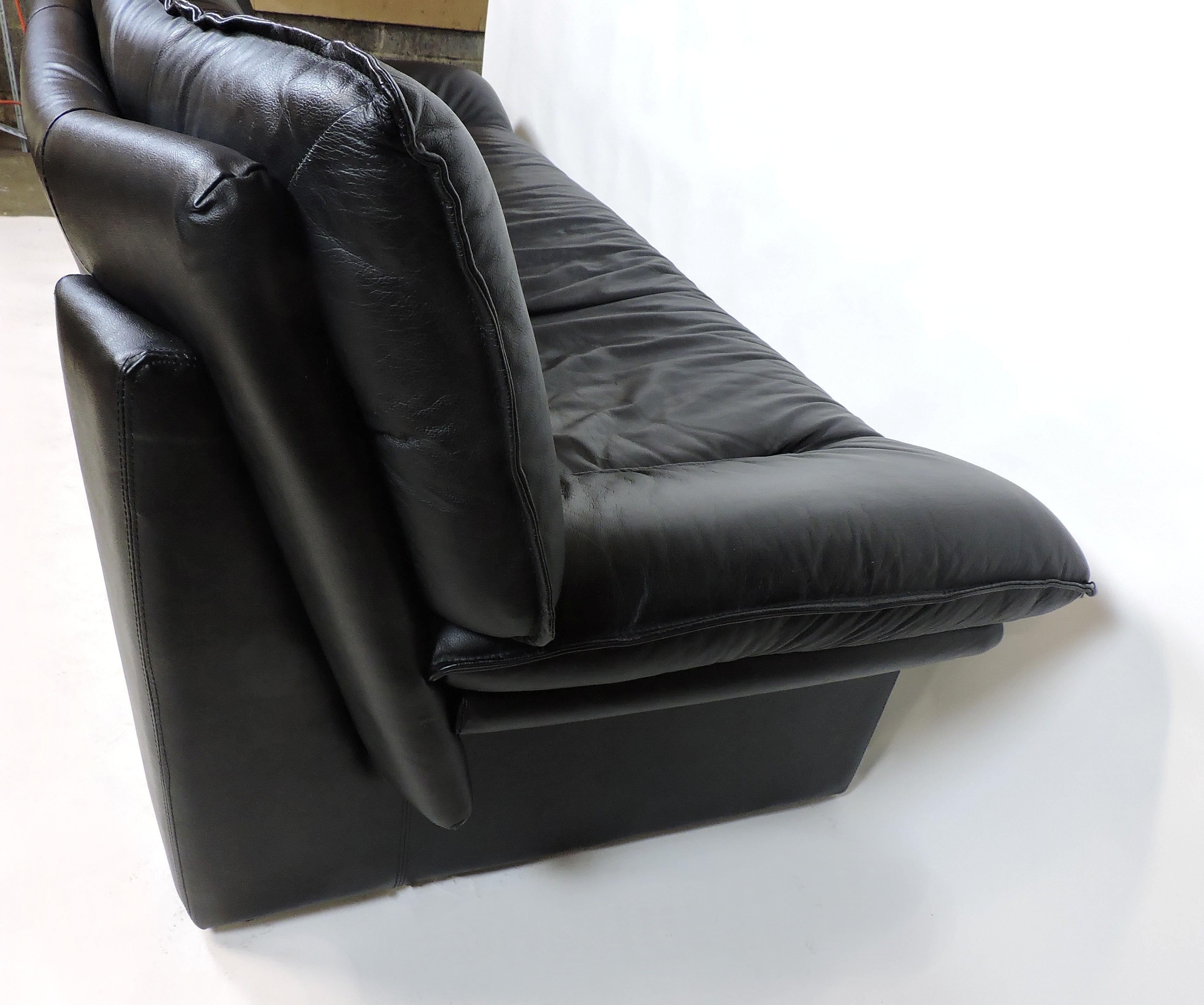 Nicoletti Salotti Italian Post Modern Black Leather Sofa 1