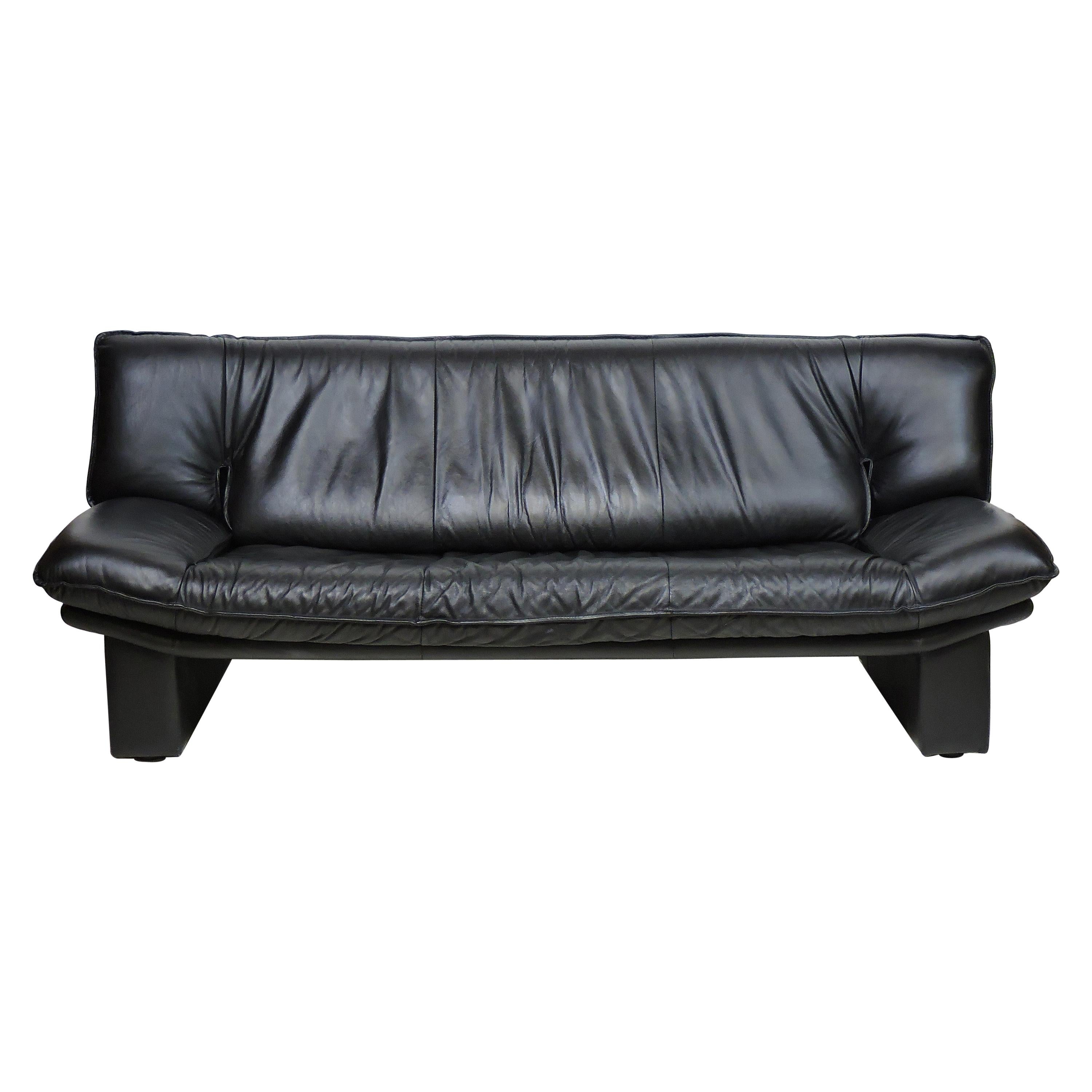 Nicoletti Salotti Italian Post Modern Black Leather Sofa
