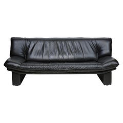 Vintage Nicoletti Salotti Italian Post Modern Black Leather Sofa