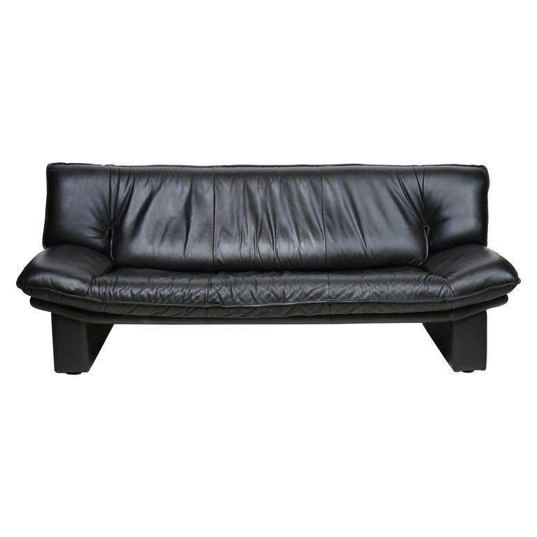 Nicoletti Salotti Italian Post Modern, Modern Black Leather Sofa