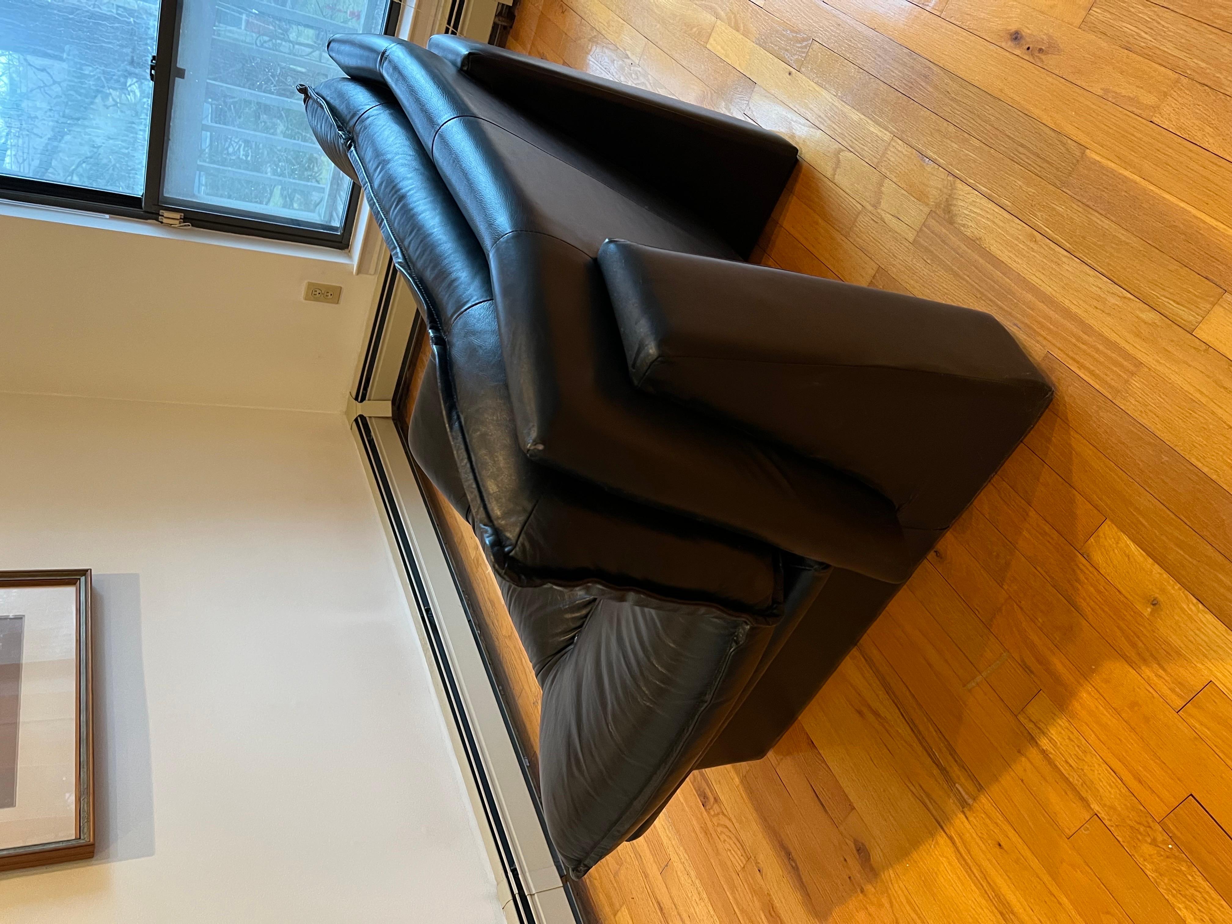 Nicoletti Salotti Italian PostModern Black Leather Lounge Chairs, a