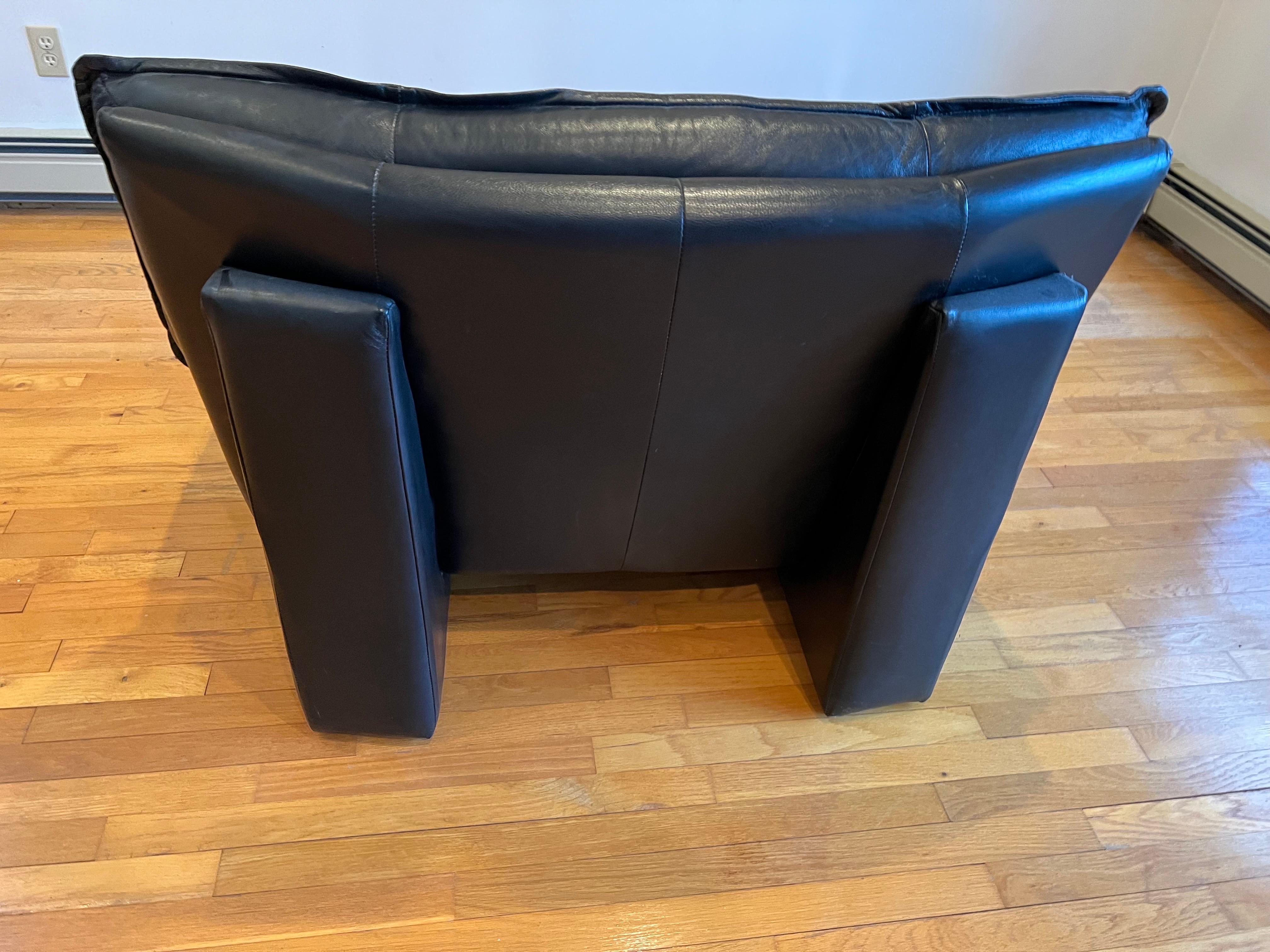 Nicoletti Salotti Italian PostModern Black Leather Lounge Chairs, a