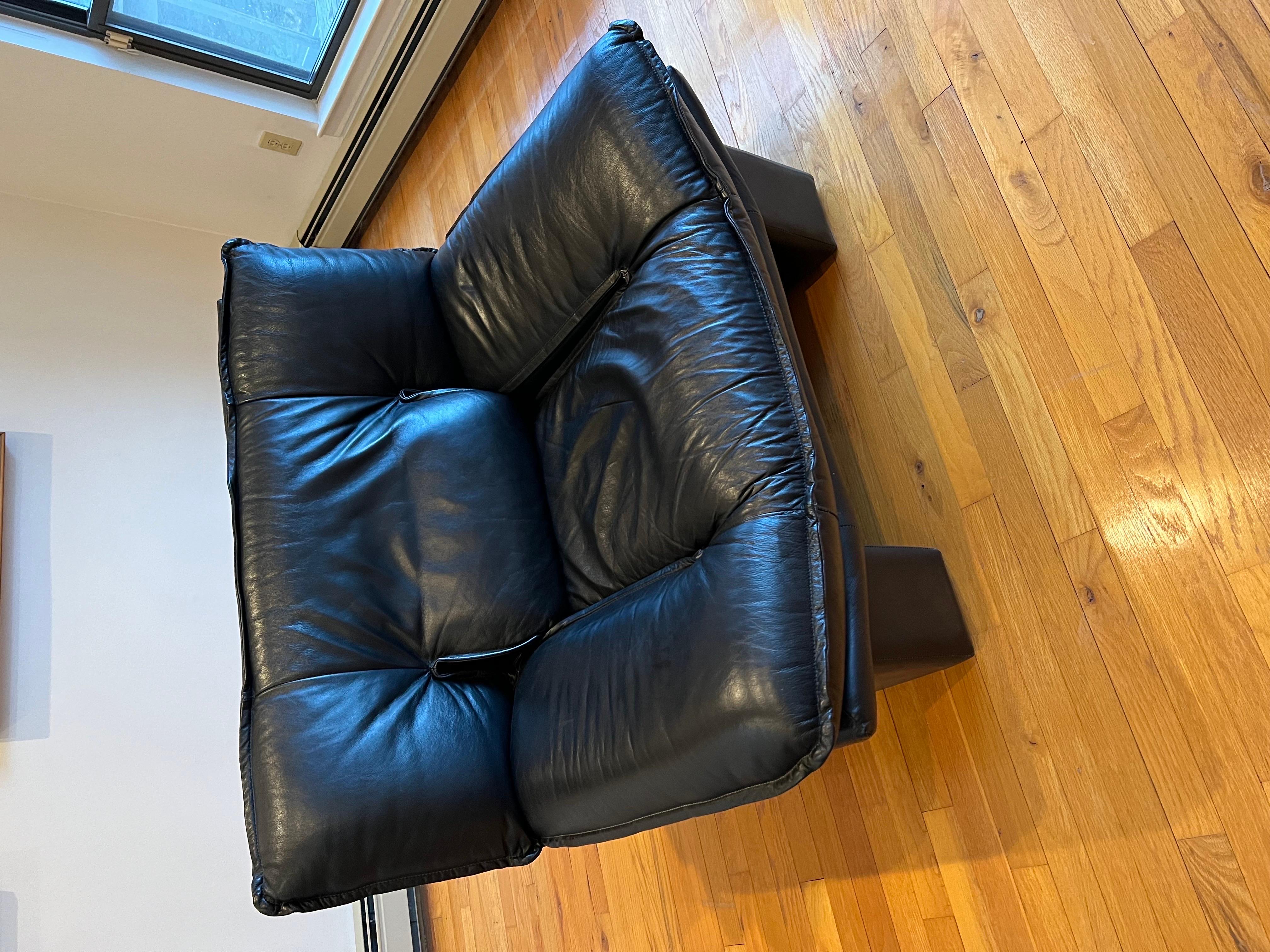 Nicoletti Salotti Italian PostModern Black Leather Lounge Chairs, a