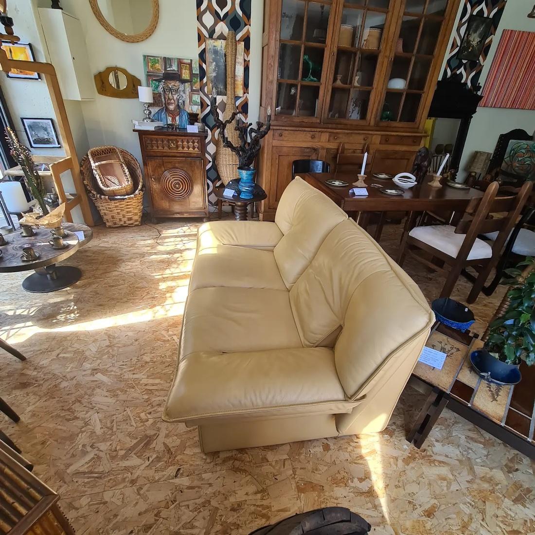 Nicoletti Salotti Post-Modern Italian Leather Sofa In Good Condition For Sale In TARBES, FR