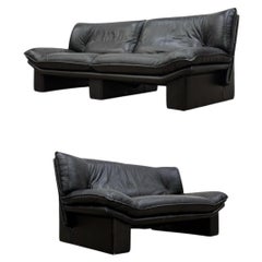 Nicoletti Salotti Post Modern Sofa + Loveseat Set - Italian Black Leather