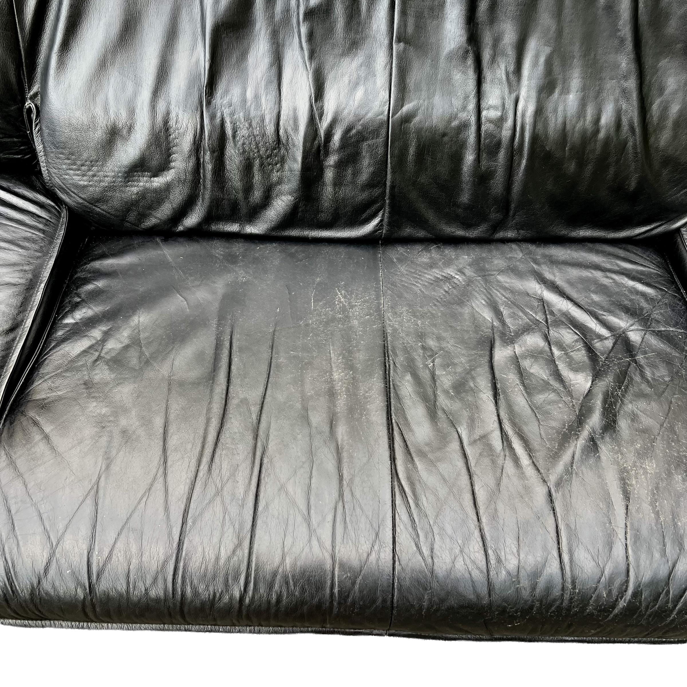 Nicoletti Salotti Postmodern Italian Black Leather Sofa In Good Condition In Asheville, NC