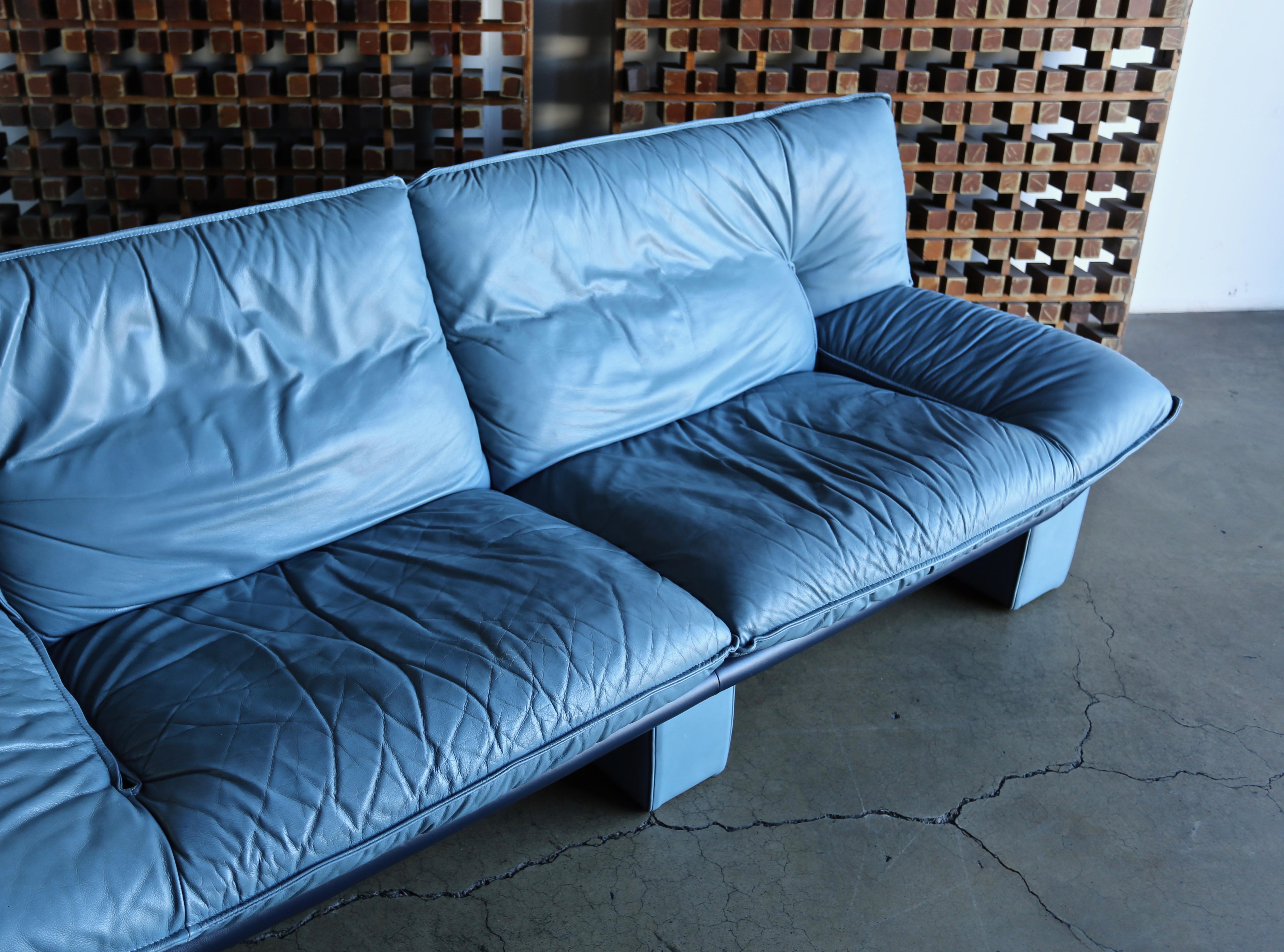20th Century Nicoletti Salotti Postmodern Italian Leather Sofa, circa 1980