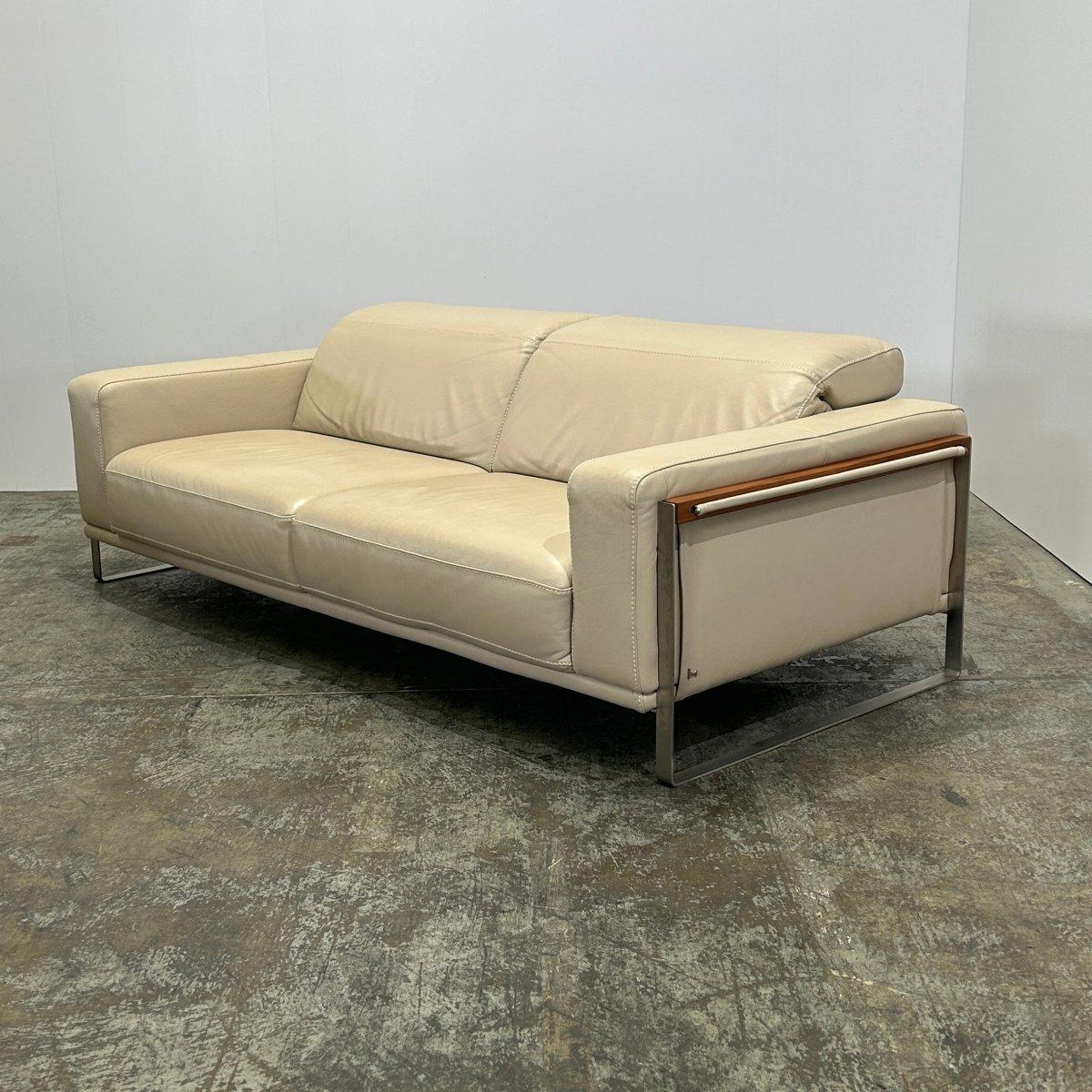 Contemporary NicolettiHome Bamboo Three Seater Leather Sofa by Lauriero Design For Sale