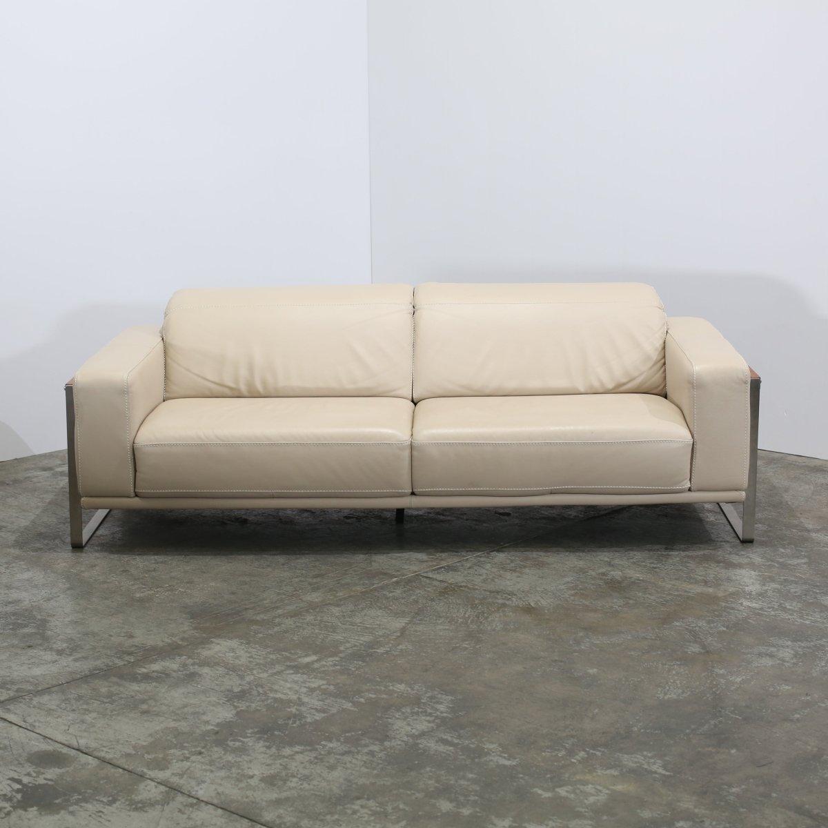 NicolettiHome Bamboo Three Seater Leather Sofa by Lauriero Design For Sale 3