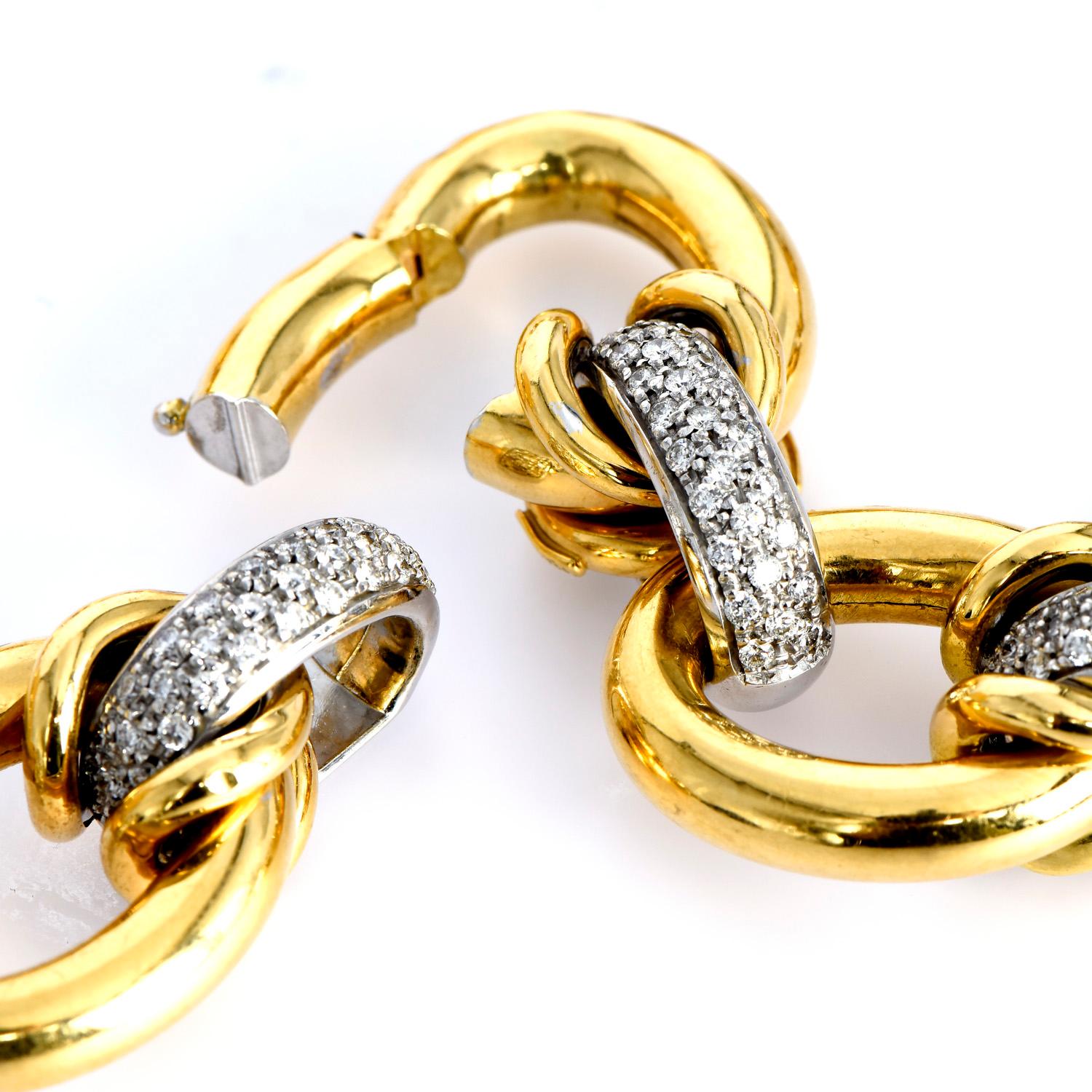 Nicolis Cola 17,80 Karat Diamant 18K Gold Große Gliederkette Halskette (Rundschliff) im Angebot