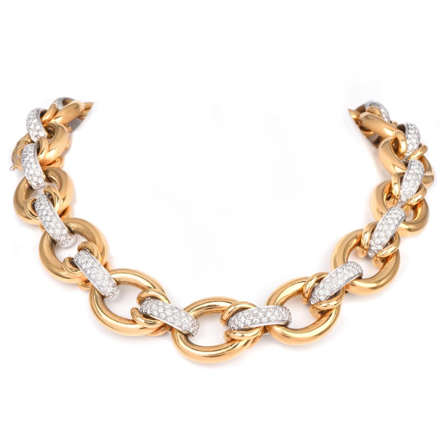 Nicolis Cola 17,80 Karat Diamant 18K Gold Große Gliederkette Halskette (Rundschliff) im Angebot