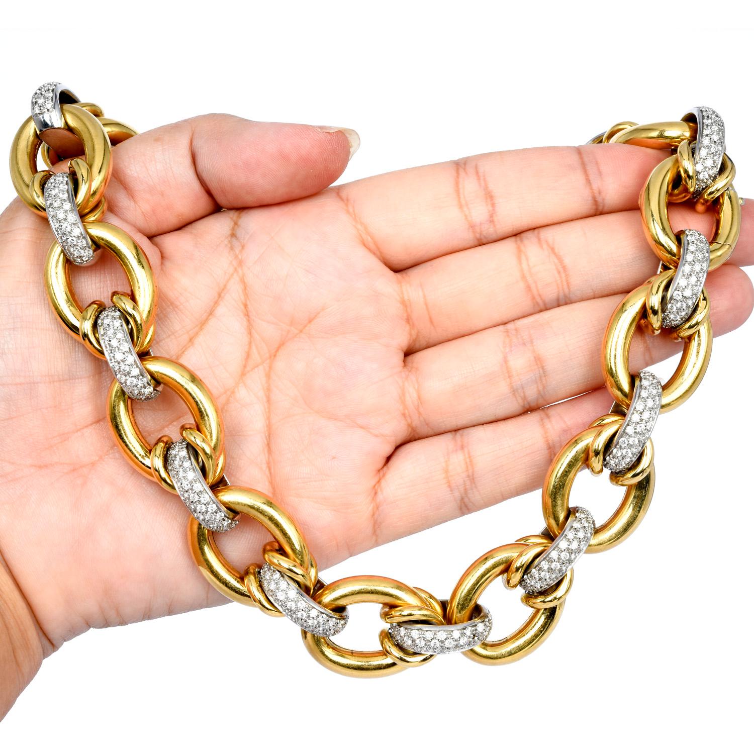 Modern Nicolis Cola 17.80cts Diamond 18K Gold Large Link Chain Necklace For Sale