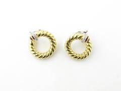 Nicolis Cola 18 Karat Yellow Gold Diamond Ruby Hoop Earrings