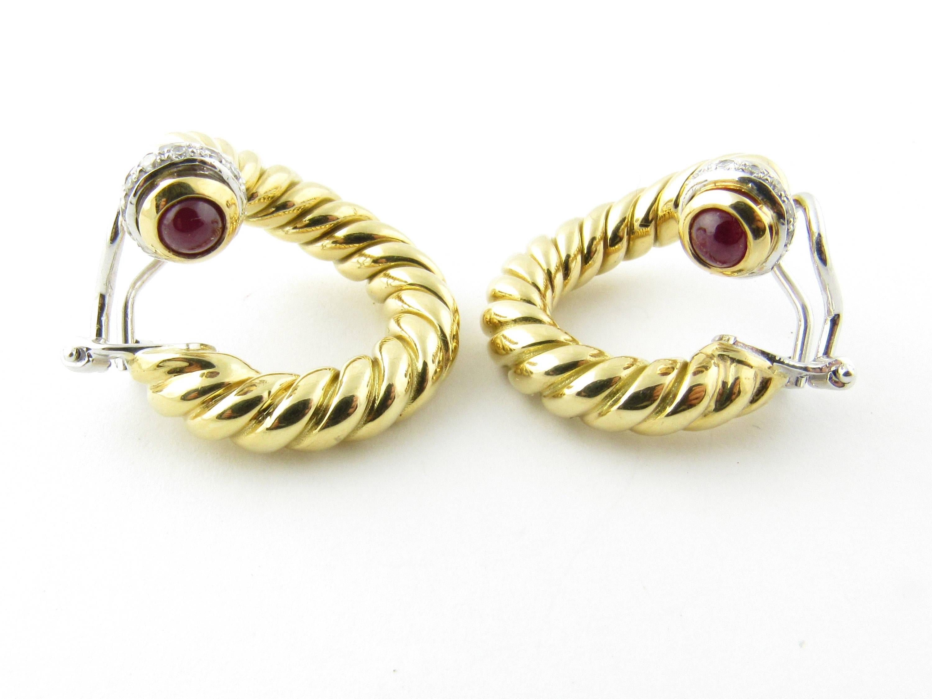 Nicolis Cola 18 Karat Yellow Gold Diamond Ruby Hoop Earrings In Excellent Condition In Washington Depot, CT