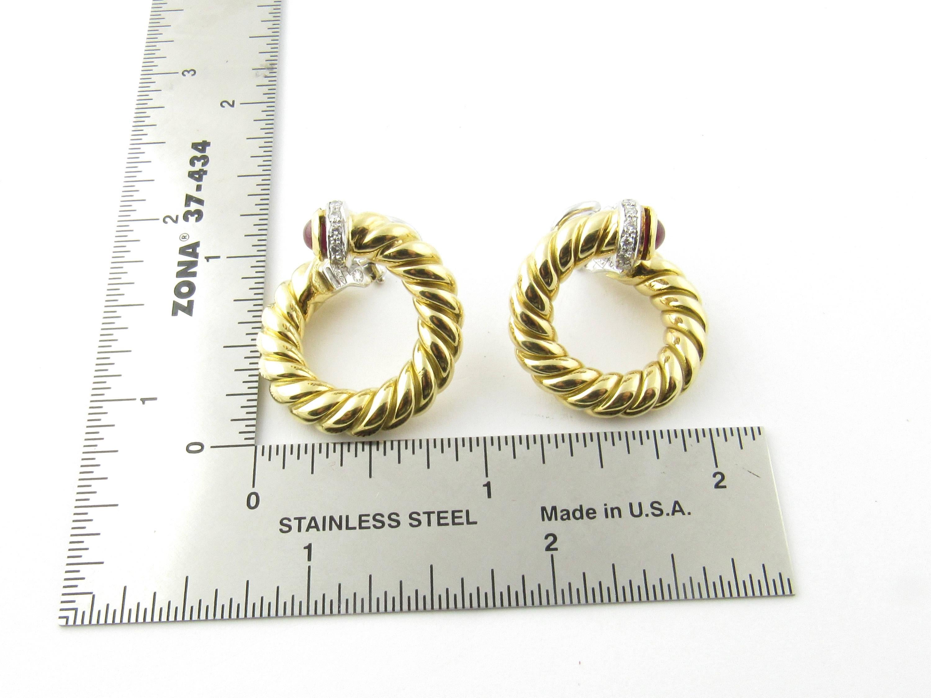 Nicolis Cola 18 Karat Yellow Gold Diamond Ruby Hoop Earrings 2