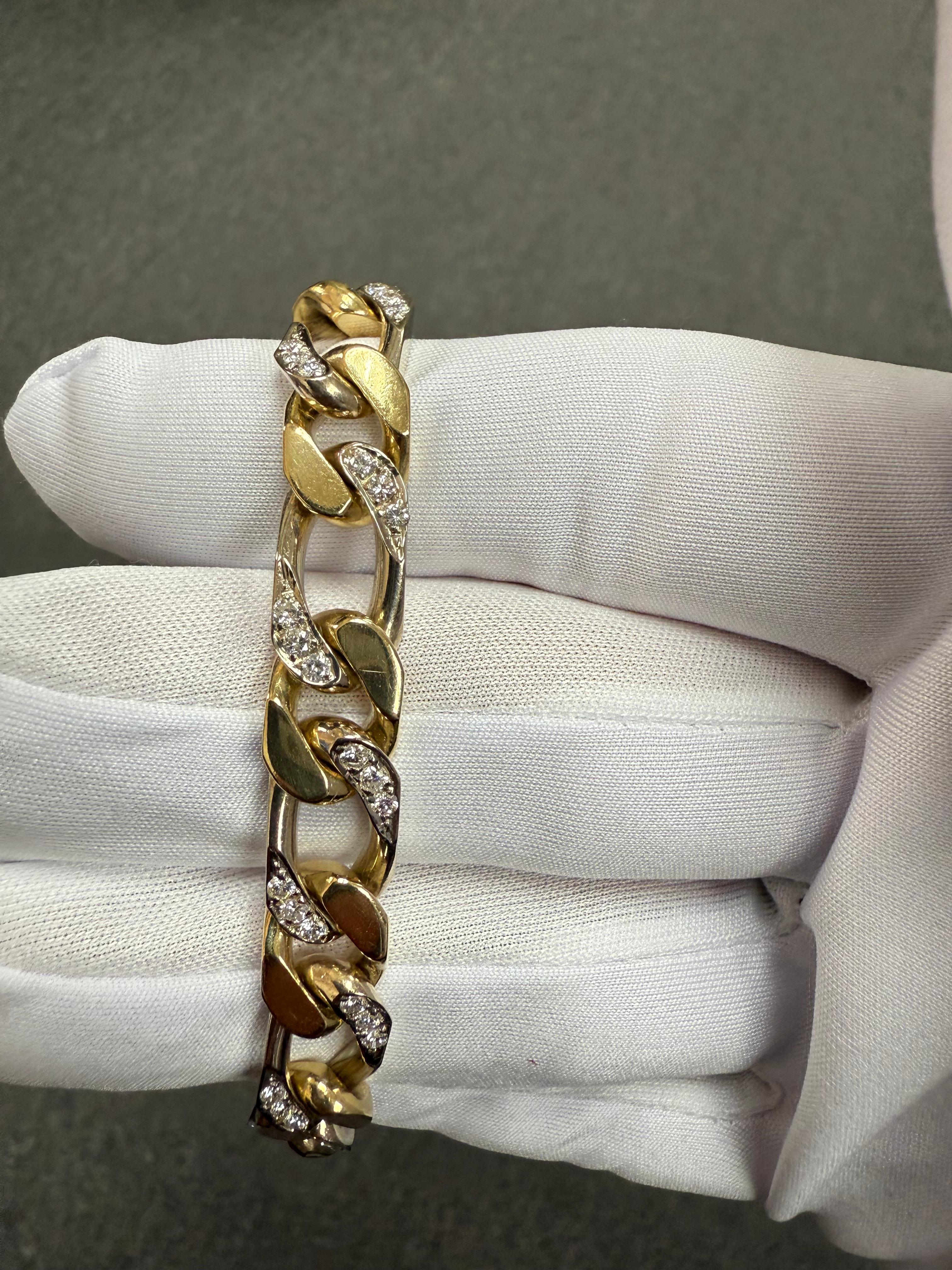 Nicolis Cola 1980s Diamond 18k Two Tone Gold Link Bracelet For Sale 4