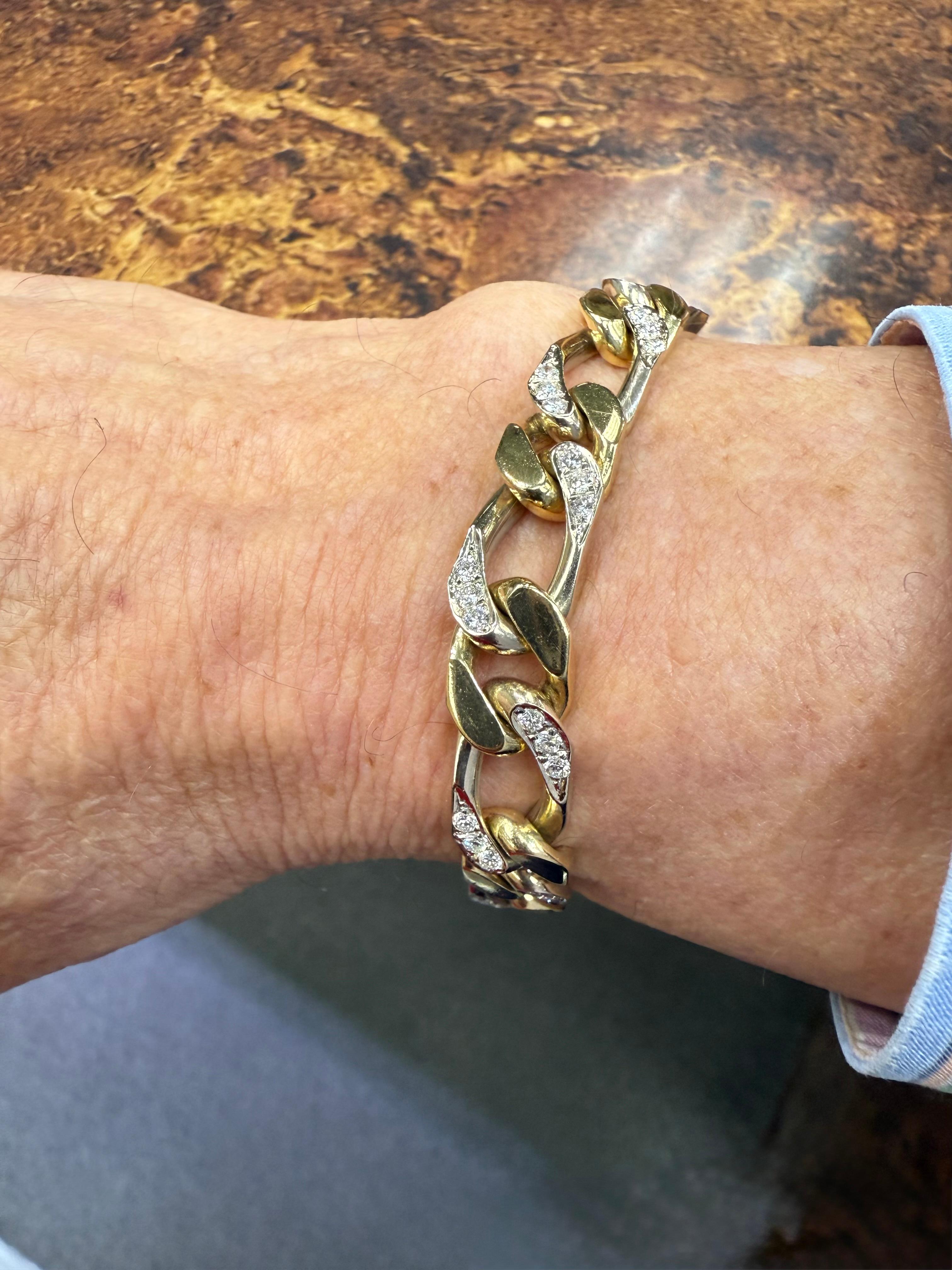 Contemporary Nicolis Cola 1980s Diamond 18k Two Tone Gold Link Bracelet For Sale