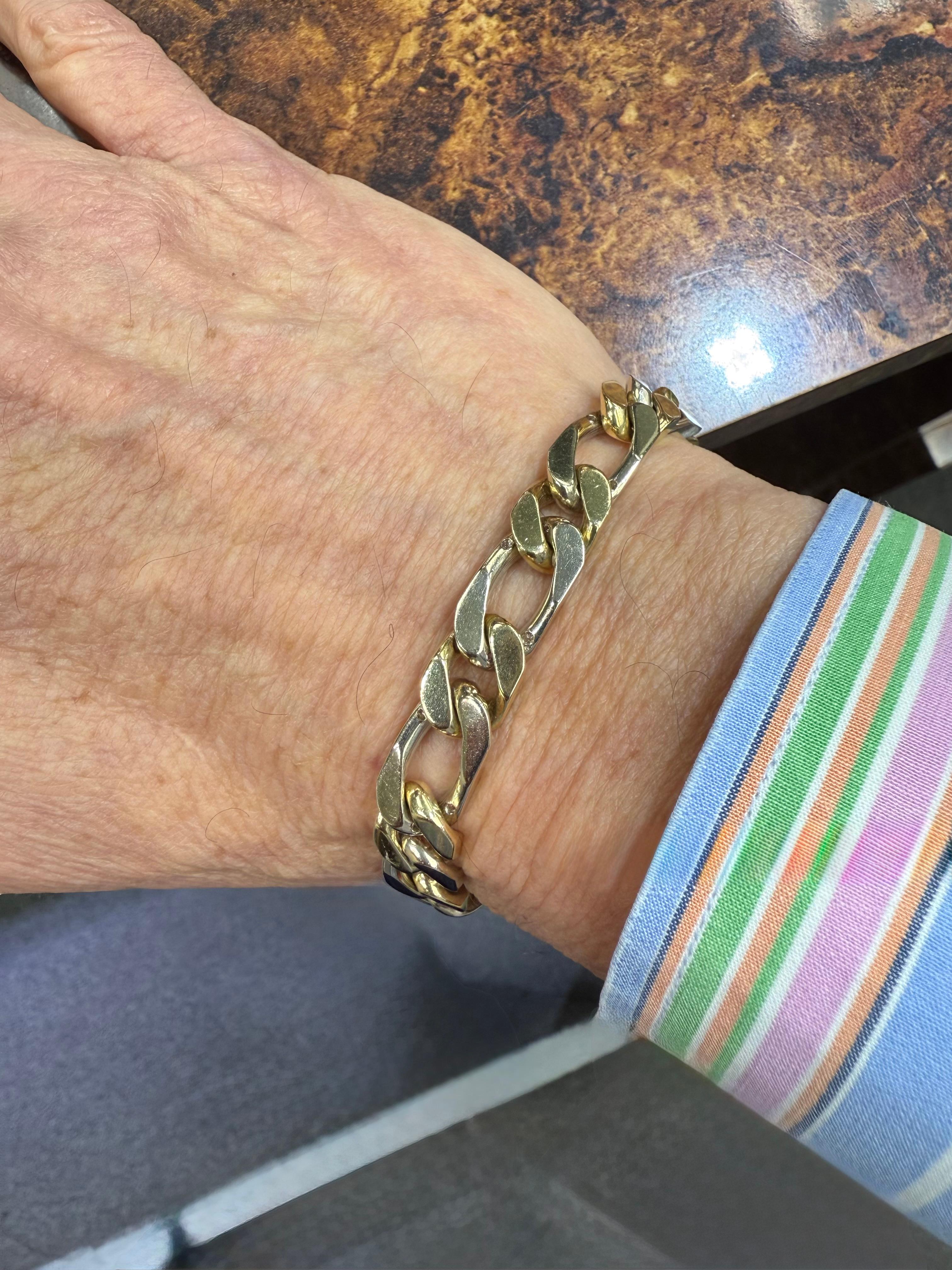 Nicolis Cola 1980s Diamond 18k Two Tone Gold Link Bracelet In Good Condition For Sale In Los Angeles, CA
