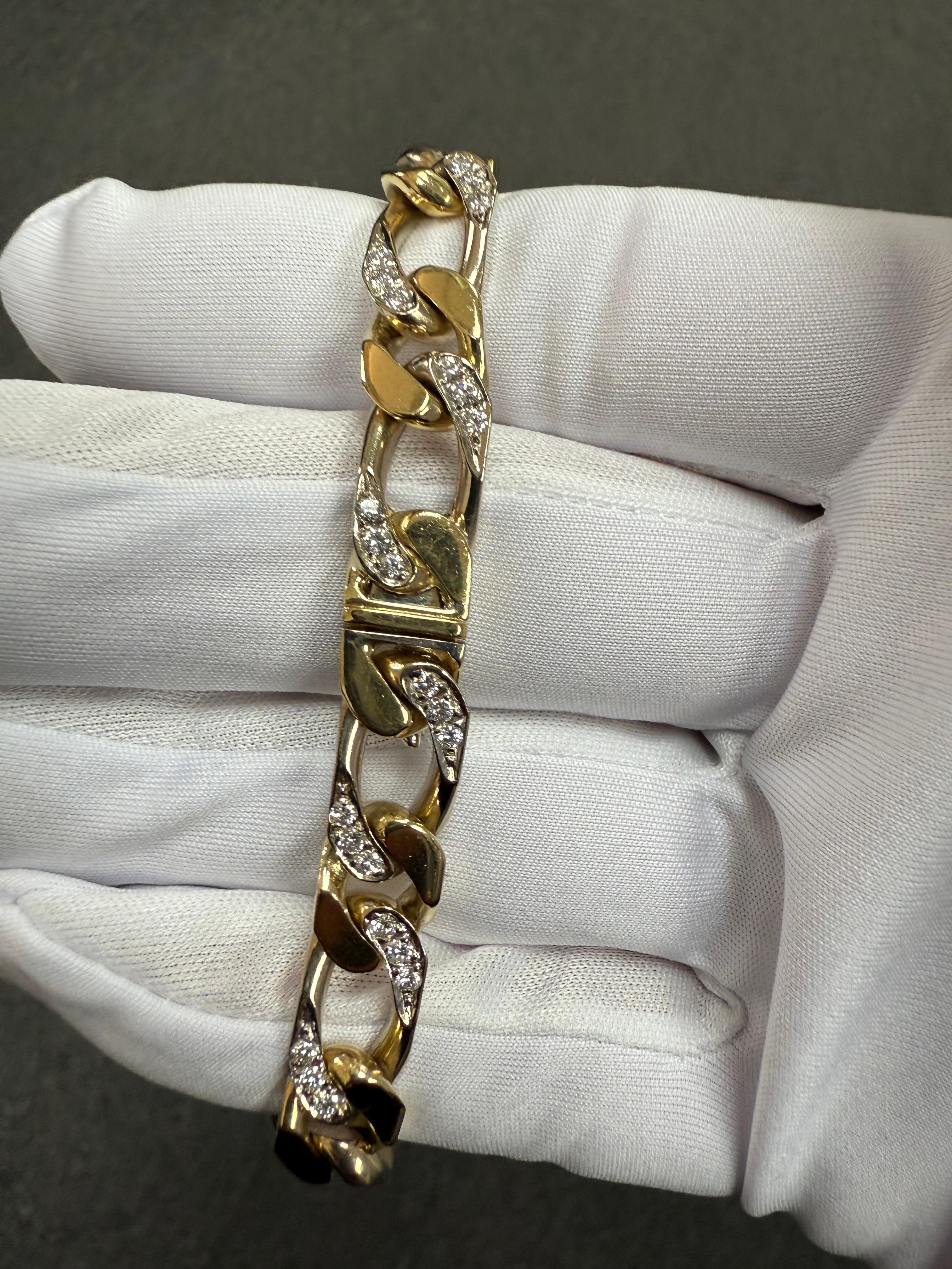 Nicolis Cola 1980s Diamond 18k Two Tone Gold Link Bracelet For Sale 2