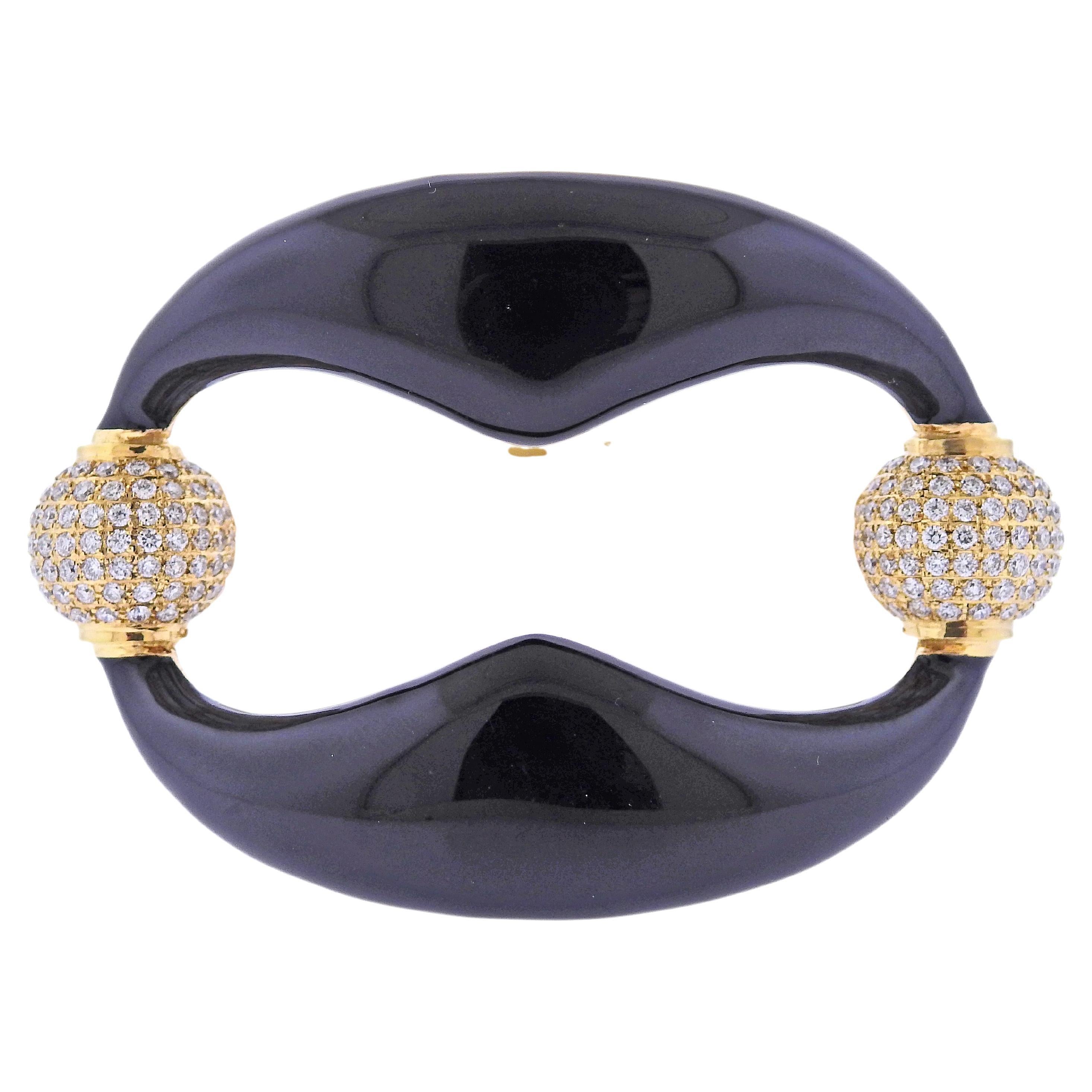 Nicolis Cola Black Enamel Diamond Gold Bangle Bracelet