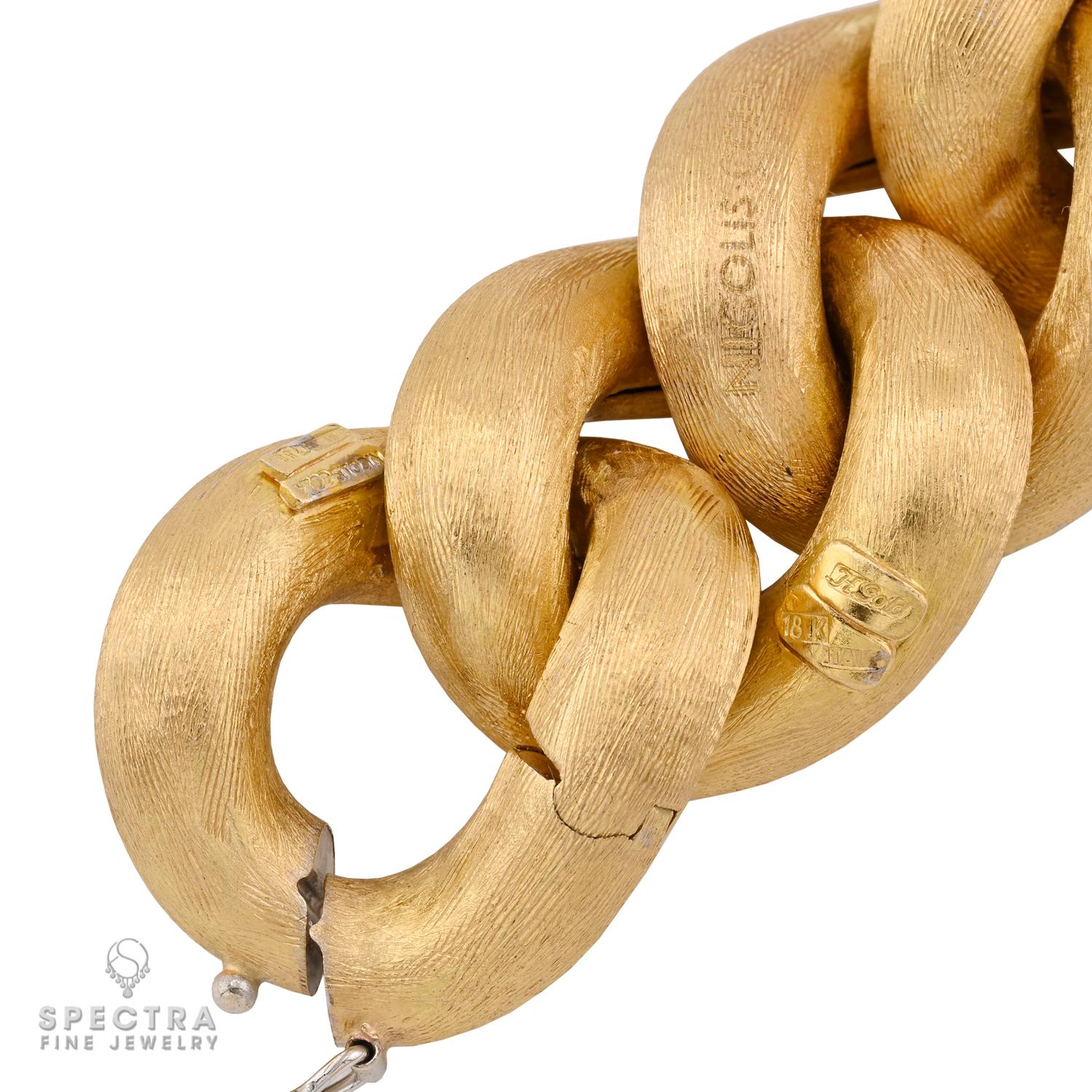 Contemporary Nicolis Cola Diamond Brushed Gold Link Necklace For Sale