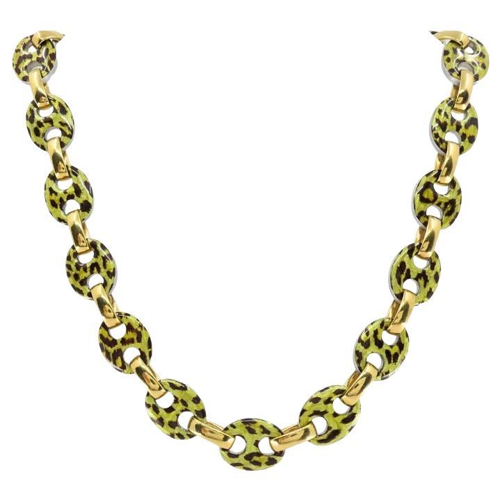 Nicolis Cola for Nardi 18k Gold, Metal Leopard Enamel Nautical Link Necklace For Sale