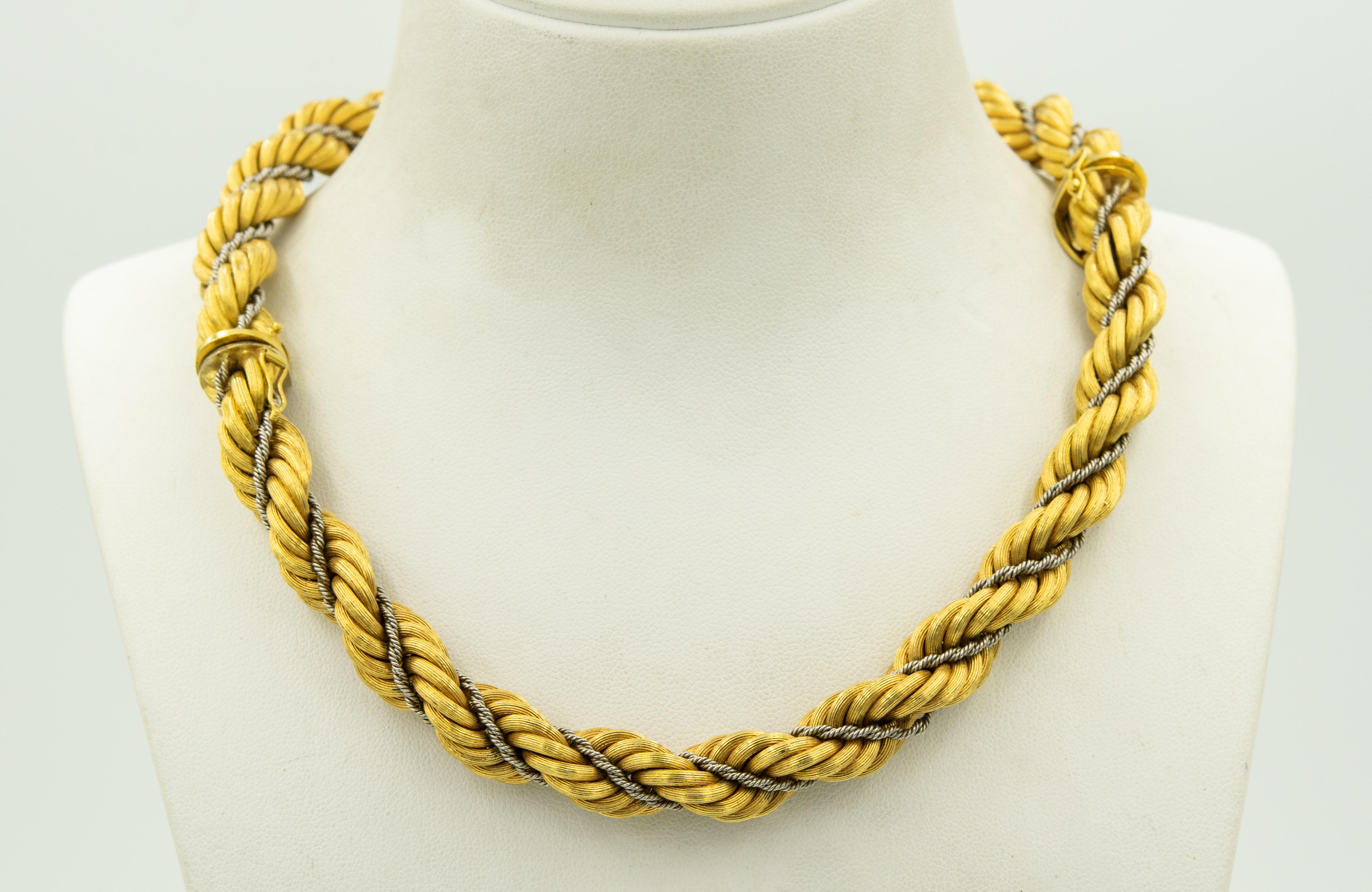 Nicolis Cola Italian Twisted White and Yellow Gold Rope 2 Bracelets or Necklace For Sale 3