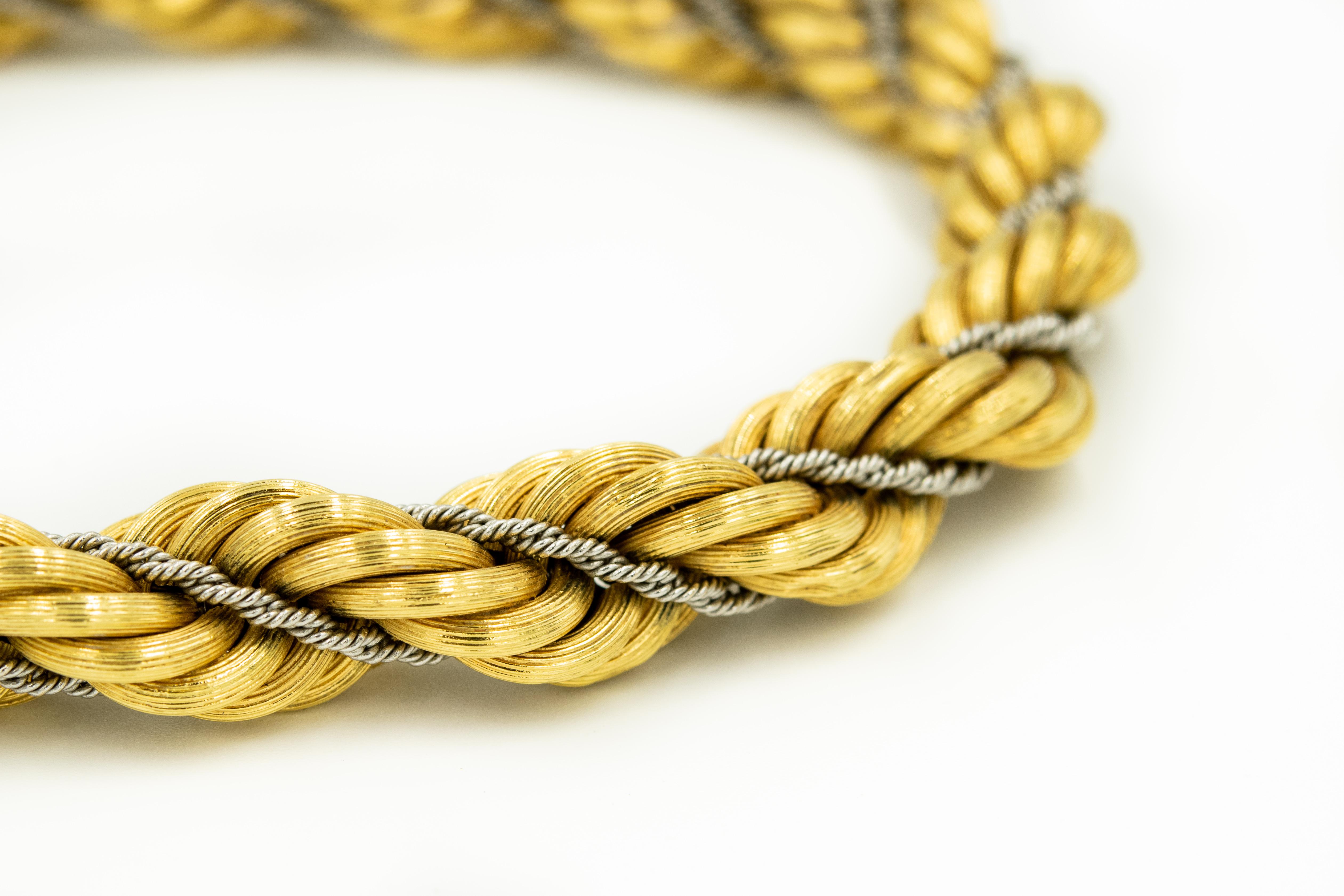 Nicolis Cola Italian Twisted White and Yellow Gold Rope 2 Bracelets ou Necklace Pour femmes en vente