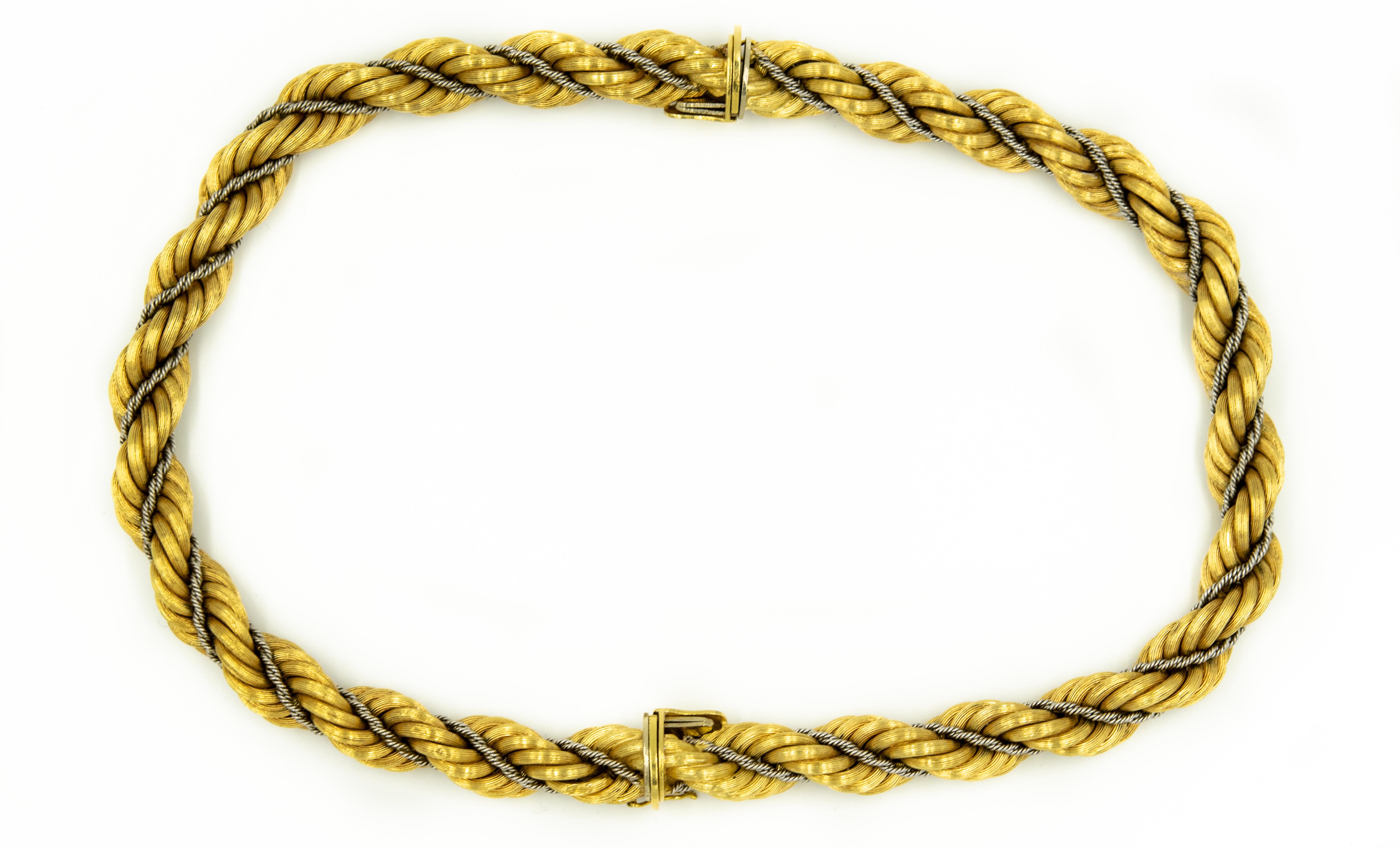 Nicolis Cola Italian Twisted White and Yellow Gold Rope 2 Bracelets or Necklace In Good Condition For Sale In Miami Beach, FL